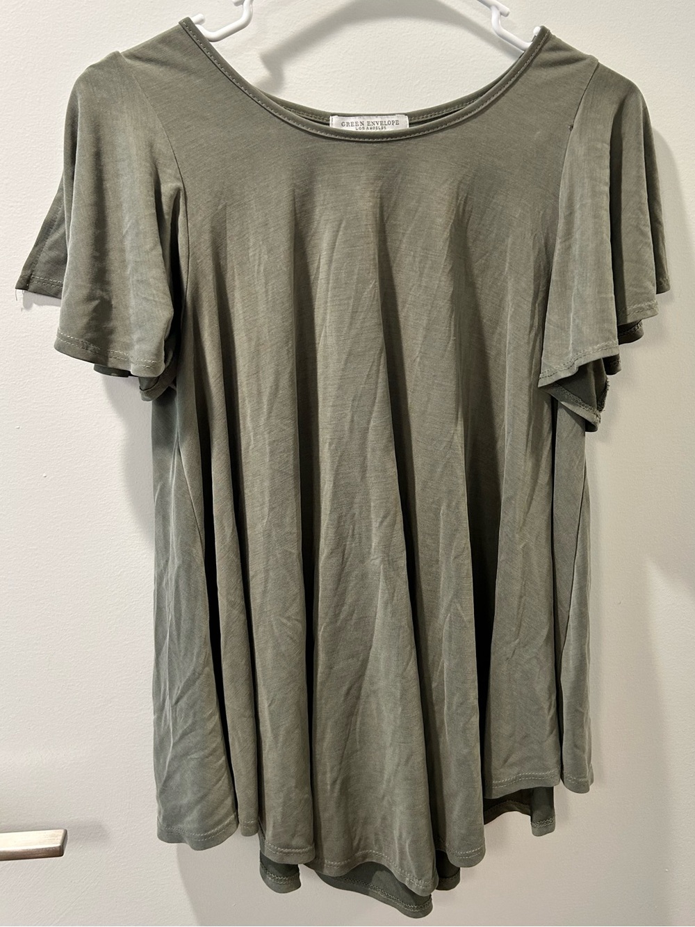 Green Envelope Olive Green Ruffle Sleeve Tunic